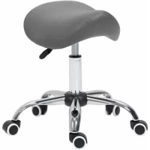 HOMCOM PU Leather Saddle Stool w/ Moulded Padded Seat Adjustable Height Grey - Grey