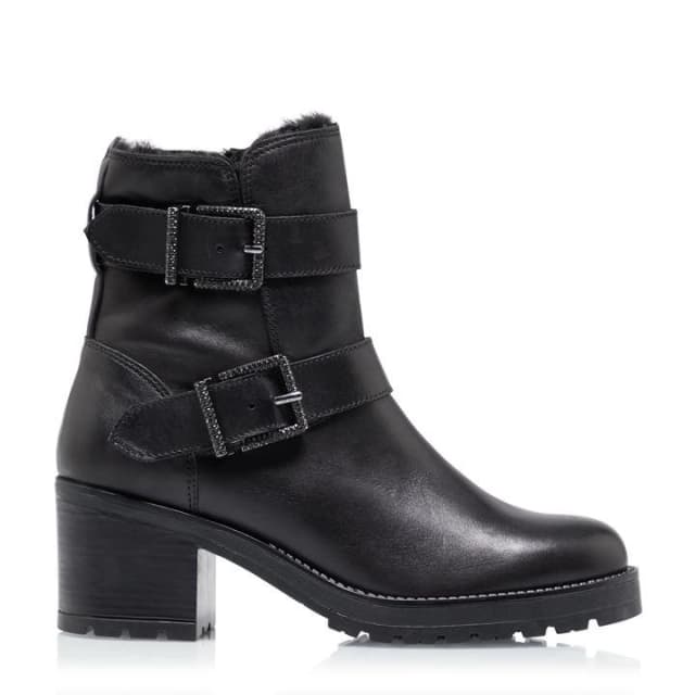 Dune Black Leather 'Portrait' Mid Block Heel Ankle Boots - 3
