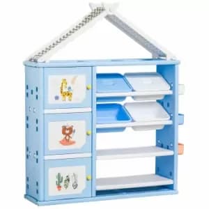 Homcom Kids Storage Unit Toy Box Organiser Book Shelf W/ Multiple Storage Space Blue
