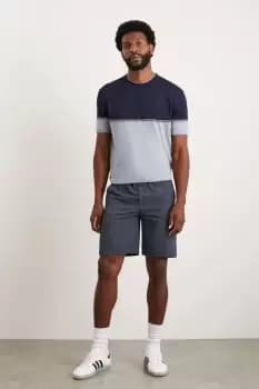 Mens Slim Fit Navy Textured Linen Blend Shorts