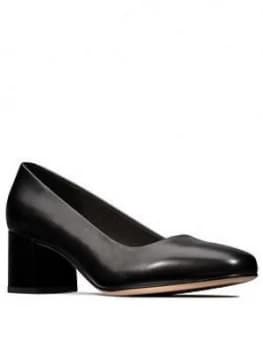 Clarks Sheer Rose Heeled Shoes - Black Leather, Size 7, Women