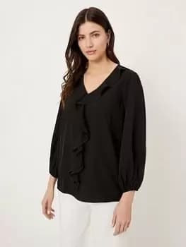 Wallis Ruffle Front Blouse - Black, Size 10, Women