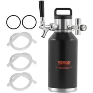 VEVOR Beer Growler Tap System, 64Oz 1.89L Mini Keg, 304 Stainless Steel Pressurized Beer Growler, Keg Growler with Pressure Display, CO2 Regulator
