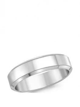 Love GOLD 9ct White Gold 5mm Bevel Edge Wedding Band, White Gold, Size J, Men