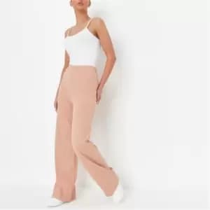 Missguided Rib Wide Leg Trousers - Beige