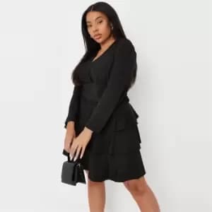 Missguided Plus Ruffle Wrap Mini Dress - Black