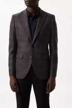 Mens Slim Fit Brown And Burgundy Multi Check Blazer