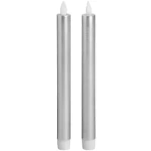Pair Of Silver Luxe Flickering Flame LED Wax Dinner Candles
