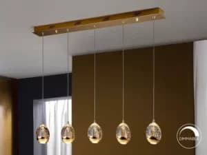 Roc Integrated LED 5 Light Crystal Drop Bar Ceiling Pendant Gold Bubble Effect