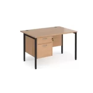 Office Desk Rectangular Desk 1200mm With Pedestal Beech Top With Black Frame 800mm Depth Maestro 25 MH12P2KB