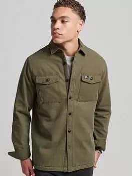 Superdry Vintage Borg Lined Overshirt, Green, Size 2XL, Men