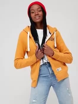 Superdry Vintage Script Logo Zip Through Hoodie - Gold, Yellow, Size 12, Women