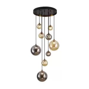 Dark 9 Light Cluster Pendant Ceiling Light Black, Brass, 2-Tone Crystal, G9
