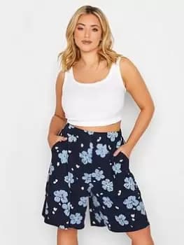 Yours Floral Splodge Jersey Short - Navy, Blue, Size 16, Women