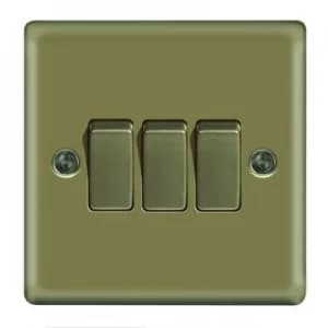 Wickes 10A Light Switch 3 Gang 2 Way Pearl Nickel Raised Plate
