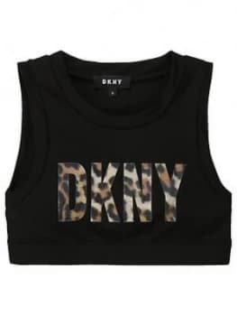 DKNY Girls Leopard Logo Sporty Crop, Black, Size Age: 12 Years, Women