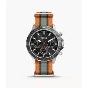 Fossil Mens Bannon Multifunction Green And Orange Stripe Nylon Watch - Green / Orange