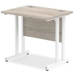 Trexus Rectangular Slim Desk White Cantilever Leg 800x600mm Grey Oak