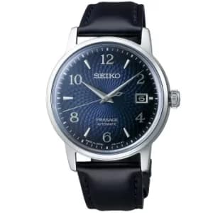 Seiko Presage Cocktail Time 'Manhattan' Automatic Blue Dial Black Leather Strap Mens Watch SRPE43J1