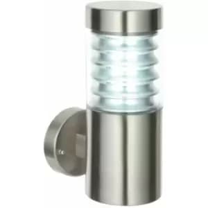 Loops - IP44 Outdoor Wall Light Brushed Steel Spiraled Clear Shade Porch Outdoor Lamp