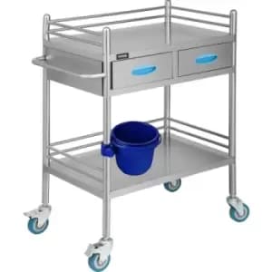 VEVOR 2-Layer Lab Medical Cart with 2 Drawer Stainless Steel Rolling Cart Lab Medical Equipment Cart Trolley for Lab Hospital Clinics