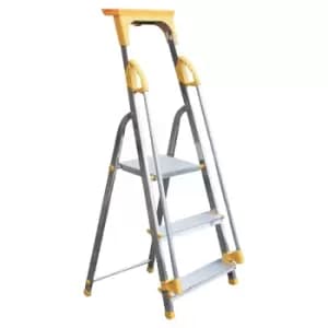 Aluminium Safety Platform Steps with tool tray - 4 tread - EN131 compliant - platform height 800mm