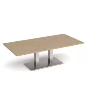 Eros rectangular coffee table with flat brushed steel rectangular base and twin uprights 1600mm x 800mm - kendal oak