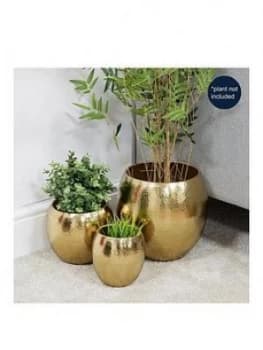 Hestia Set Of 3 Gold Finish Metal Planters