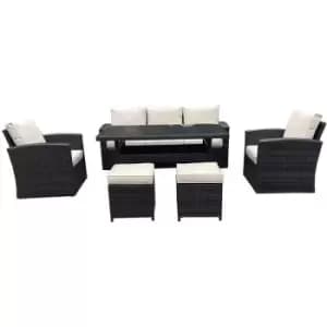 7 Seater Wicker Set Dark Brown Rattan 3 Seat Sofa, Table, 2 Chairs, 2 Stools Indoor Outdoor Garden Furniture Patio Conservatory