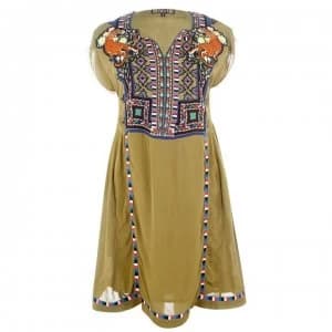 Biba Embroidered Neon Dress - Khaki