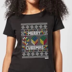 Rubiks Merry Cubemas Womens Christmas T-Shirt - Black