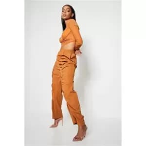 I Saw It First Rust Woven Ruched Leg Cargo Trousers - Orange