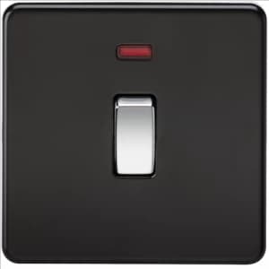 KnightsBridge 20A 1G DP 230V Screwless Matt Black Electric Wall Plate Switch with Neon