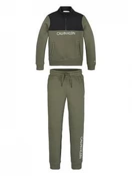 Calvin Klein Jeans Boys Clr Block Zip-up Sweatpants Set - Green/black, Green/Black, Size Age: 10 Years