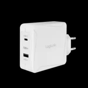 LogiLink USB Wall Charger, GaN, 2port, USB-AF & USB-CF, 100 W,...