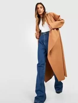 Boohoo Super Oversized Waterfall Coat - Camel, Brown, Size 10, Women