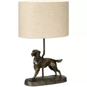 Elstead - LightBox Rufus Bronzed Patina Table lamp, Dog Statuette, Oval Shade
