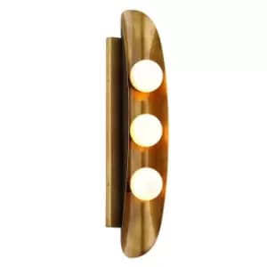Hopper 3 Light Wall Sconce Vintage Brass Bronze Accents, Glass