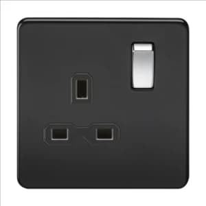 KnightsBridge 1G DP 13A Screwless Matt Black 230V UK 3 Pin Switched Electrical Wall Socket - Black Insert