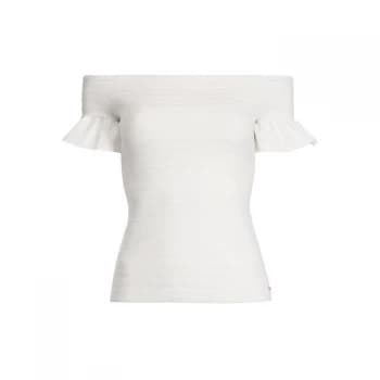Ted Baker Misteey Bbardot Frill Detail Knitted Top - WHITE
