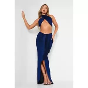 I Saw It First Glitter Ruched Drape Midi Skirt - Blue