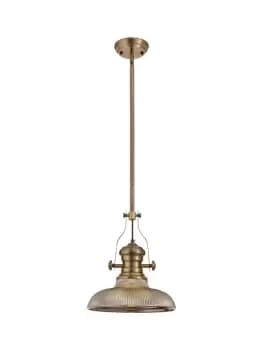 Telescopic Dome Ceiling Pendant E27 With 30cm Round Glass Shade, Antique Brass, Smoked
