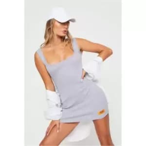 I Saw It First Grey Reclaim Square Neck Exposed Seam Ribbed Mini Dress - Grey