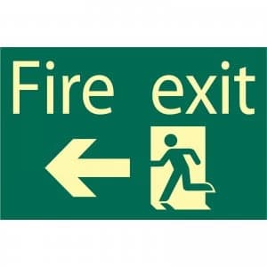 Draper Fire Exit Arrow Left Sign 200mm 300mm Photoluminescent