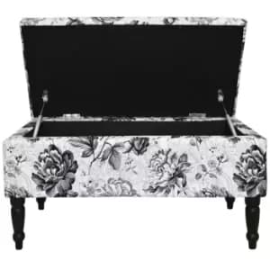 Techstyle Black Rose Storage Ottoman Stool / Blanket Box / Padded Trunk Black / White
