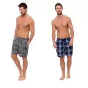 Foxbury Mens Checked Pyjama Shorts (Pack Of 2) (M) (Grey/Navy Check)