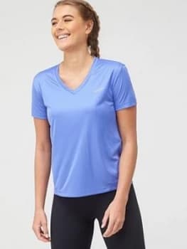Nike Running V Neck Miler T-Shirt - Sapphire, Sapphire, Size L, Women