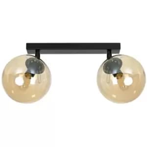 Emibig Tofi Black Globe Twin Ceiling Spotlight with Amber Glass Shades, 2x E14