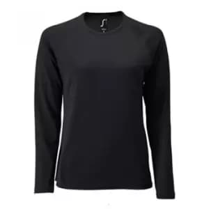 SOLS Womens/Ladies Sporty Long Sleeve Performance T-Shirt (L) (Black)