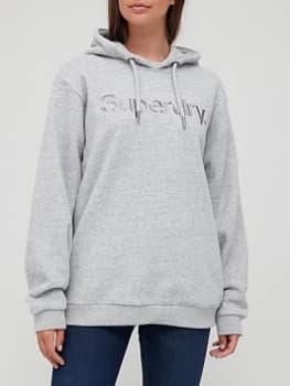 Superdry Embroidered Logo Longline Hoodie - Grey, Size Xs/S, Women